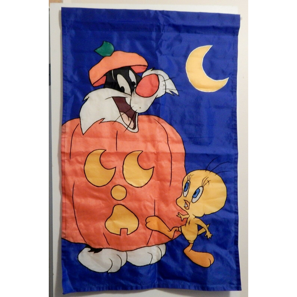 Warner Bros Looney Tunes Tweety Sylvester Halloween Yard Flag 27x43 Double-Sided